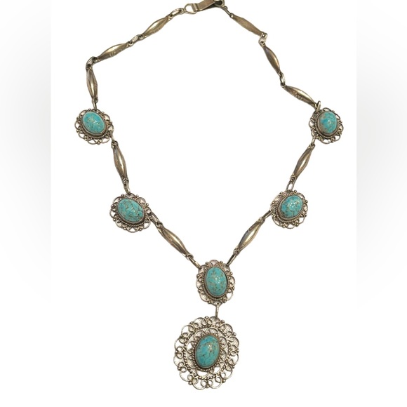 Plata De Jalisco VHLC Guad Mex 925 sterling RARE turquoise necklace southwestern - Picture 3 of 11